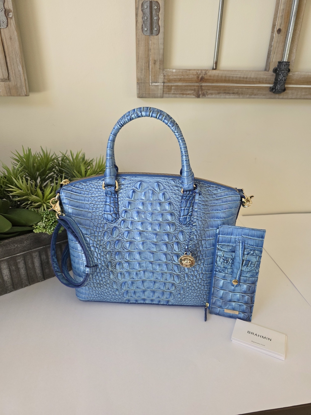 Brahmin Duxbury Electric Blue Ombre Melbourne Satchel Crossbody + Wallet - Picture 2 of 15